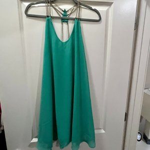 Emerald Green A Frame Baby Doll Dress with dramatic chain straps. Sz Medium